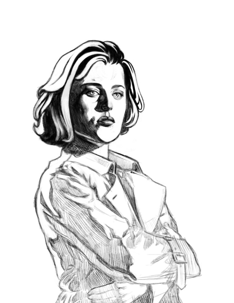 Boceto para el retrato digital de Scully de los Archivos X